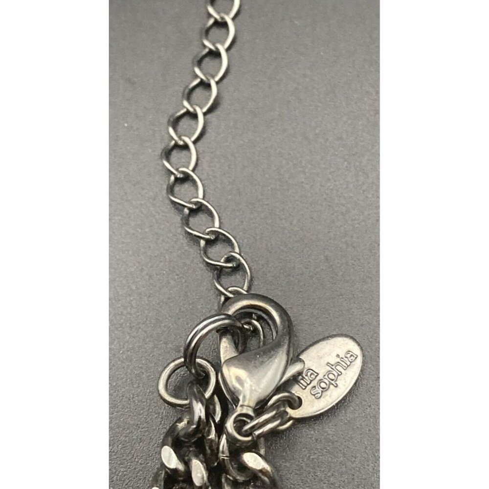 Lia Sophia MARABOU 5" Mirrored Pendant & AB Crystal 28+3" Gunmetal Necklace Rolo - Picture 6 of 10